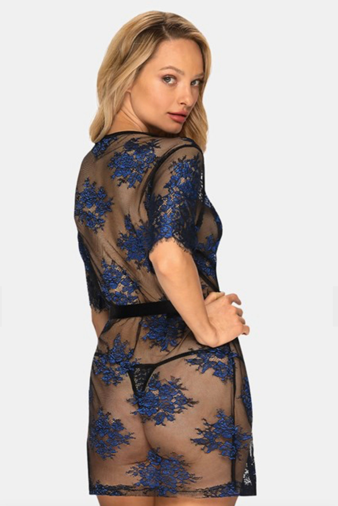 OBSESSIVE dámsky župan YASSMYNE farba čierno -modrá